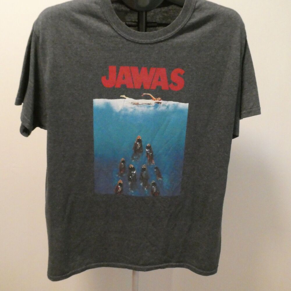 Star Wars Jawas Parody T-Shirt Jaws Movie Poster Spoof Gray Size L